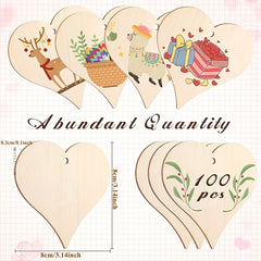 10pcs 7.62cm Natural Heart Wooden Slices Love Heart Shape Wooden Ornaments