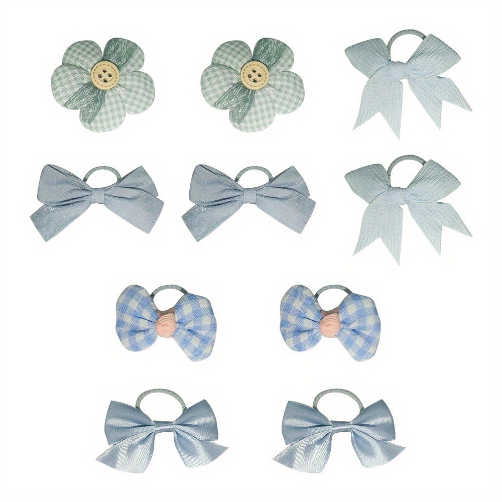 10pcs Girls Elastic Hairbands Bowknot Flower Hair Accessories