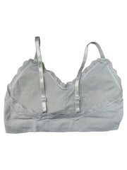 4pcs Girl's Lace Decor Ribbed Underwear Bralette For Teens 12-18 Years