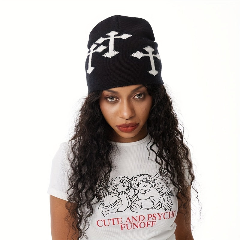 Cross Jacquard Gothic Beanie Candy Y2K Knitted Warm Beanie