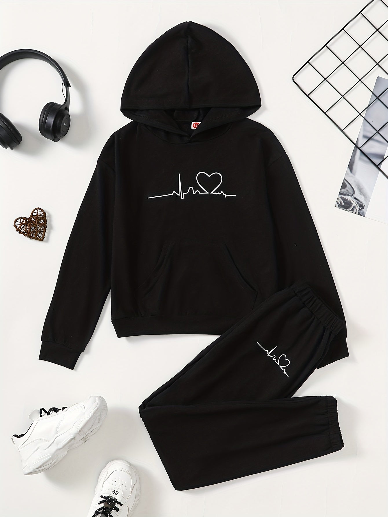 Girl's Heart Hoodie & Sweatpants Set Casual Outfits Kids Clothes