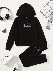 Girl's Heart Hoodie & Sweatpants Set Casual Outfits Kids Clothes