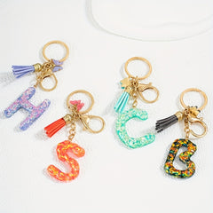 Sequin Alphabet Keychain For Girls Resin Drop Glue Pendant Bags Ornaments