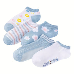 5 Pairs Floral Print Low Cut Ankle Socks Women's Stockings