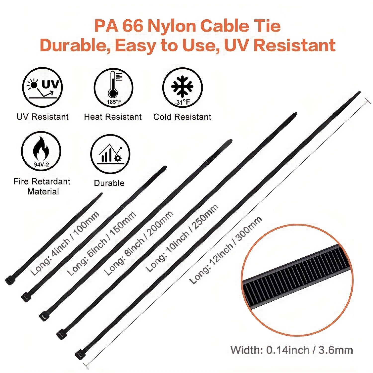 100pc Nylon Bundle Ties Thickened Extended Harness Ties Self-locking Storage