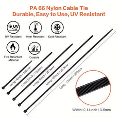 100pc Nylon Bundle Ties Thickened Extended Harness Ties Self-locking Storage