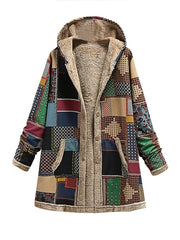 Patchwork Hooded Jacket Long Sleeve Casual Outerwear