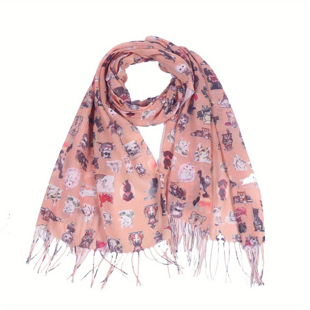 Cartoon Animal Print Scarf Tassel Shawl Casual Bandana Windproof