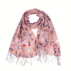 Cartoon Animal Print Scarf Tassel Shawl Casual Bandana Windproof