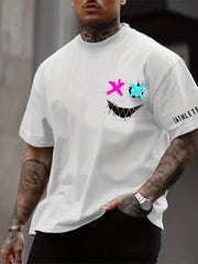 Smile Face Print Men's Crew Neck Tshirt Casual Tee S