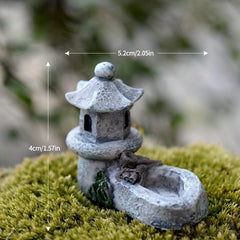2pcs Set Mini Pool Tower Ornaments Garden Bonsai Decorations