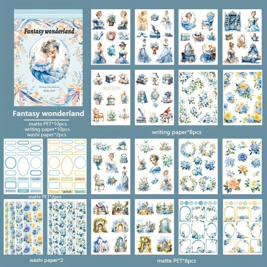 20 Die Cut Retro Character Retro Flower Architecture Stickers Book