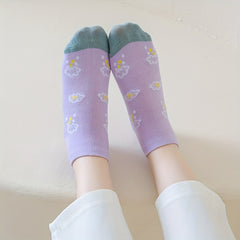 5 Pairs Floral Print Socks & Lightweight Low Cut Ankle Socks