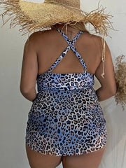 Leopard Print Mesh Halter Neck Top & Panties Set
