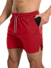 Men's Solid Workout Shorts Active Breathable Drawstring Shorts For Summer