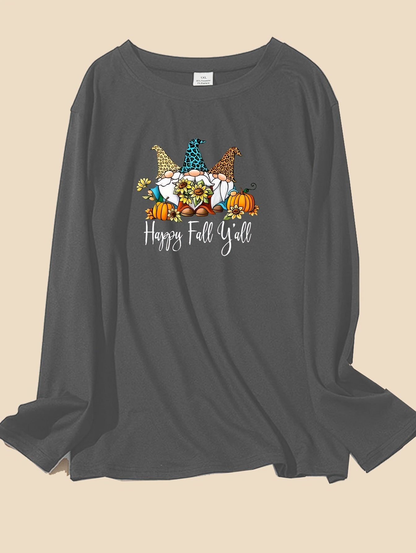 Leopard Gnomes & Sunflower Print Lounge Top Long Sleeve Sleepwear Tee