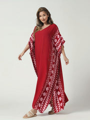 Floral Striped Batwing Sleeve V Neck Maxi Cover Up
