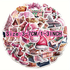 50 Pink Christmas Series Graffiti Stickers, Waterproof DIY Decoration