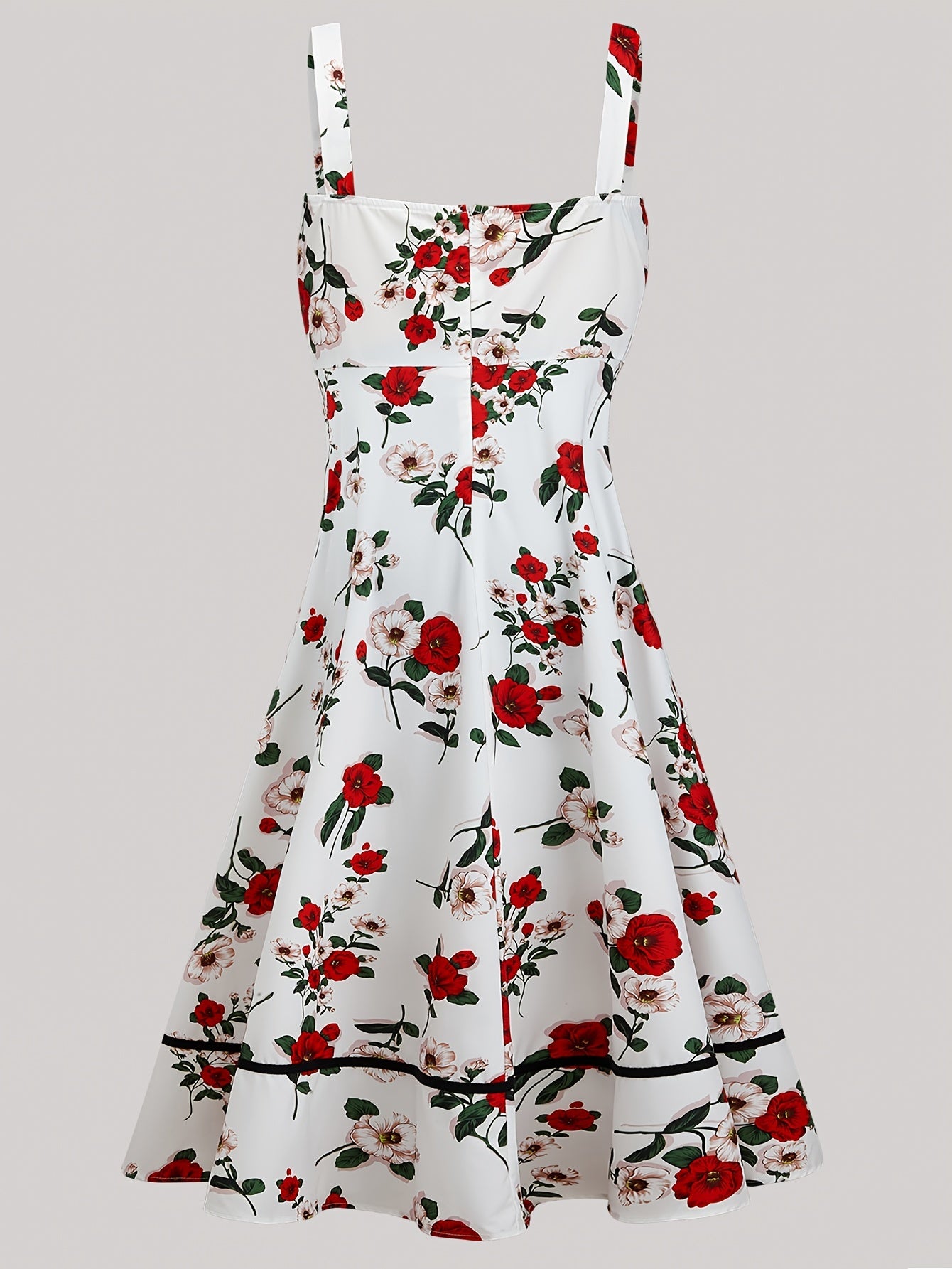 Rose Print Lace Up Square Neck Tank Dress
