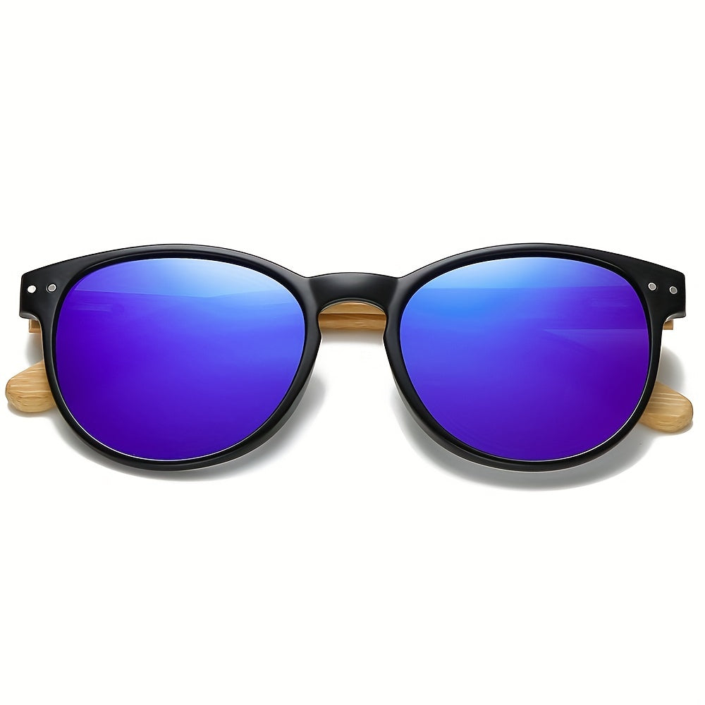 Round Frame Rice Nail Polarized Bamboo Sunglasses