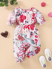 Baby Girls Floral Print Ruffle Cuff Romper
