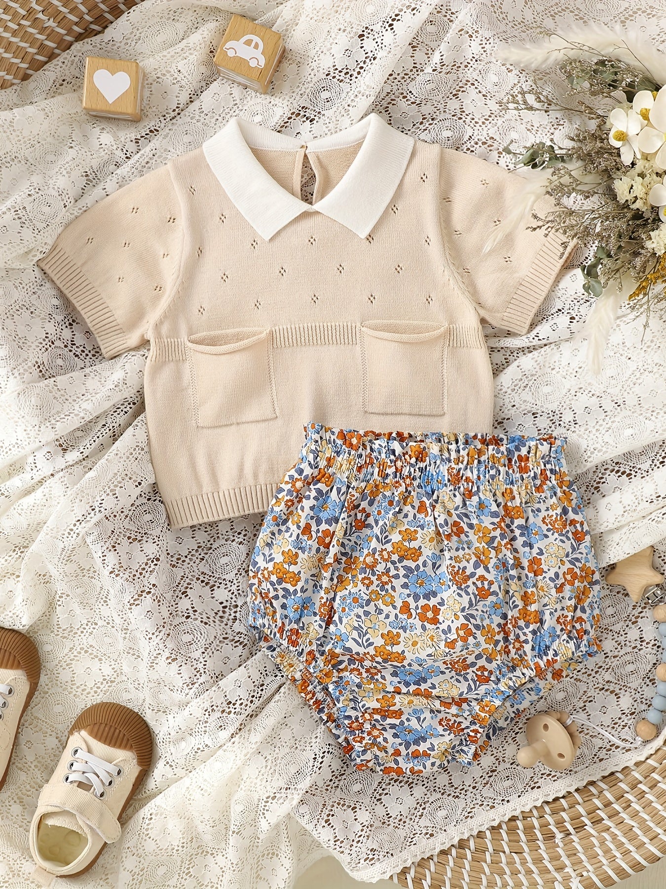 2pcs Baby Girls Short Sleeves Tops & Floral Shorts Baby Summer Clothes Sets