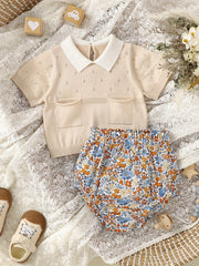 2pcs Baby Girls Short Sleeves Tops & Floral Shorts Baby Summer Clothes Sets