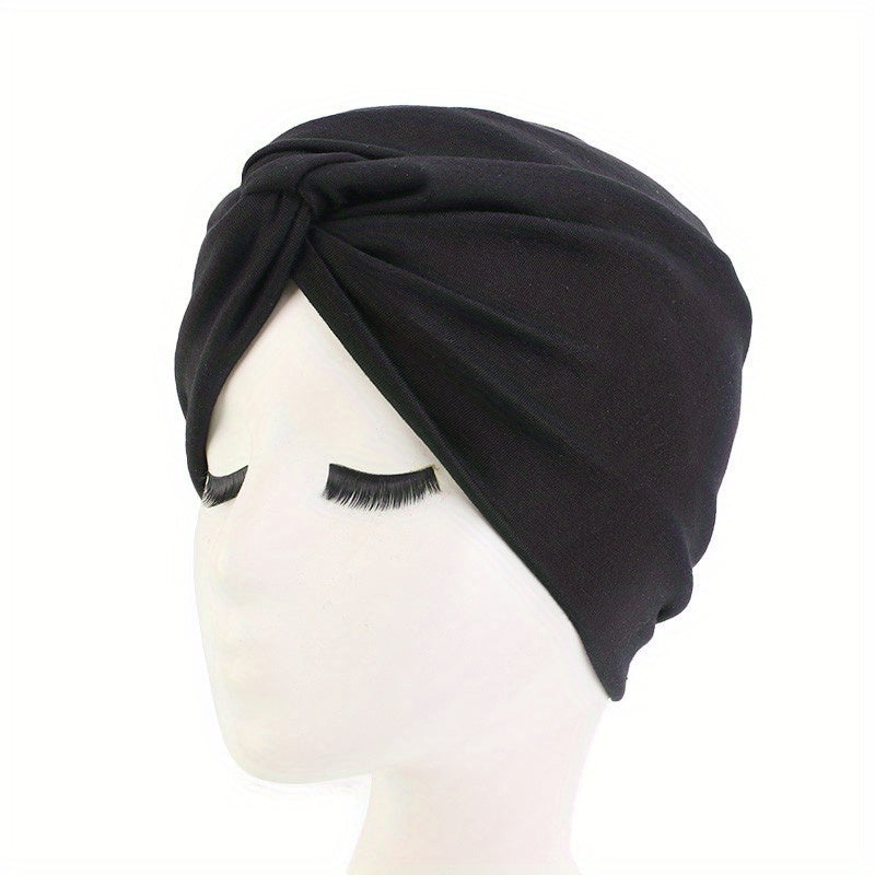 Cross Knot Pleated Turban Cap Solid Bonnet Head Wrap Head Scarf