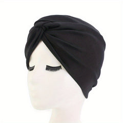Cross Knot Pleated Turban Cap Solid Bonnet Head Wrap Head Scarf