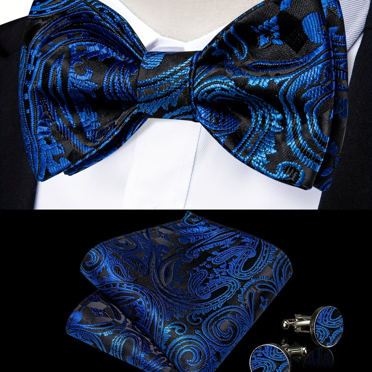 Men's Silk Paisley Bow Tie Set for Wedding Formal Event