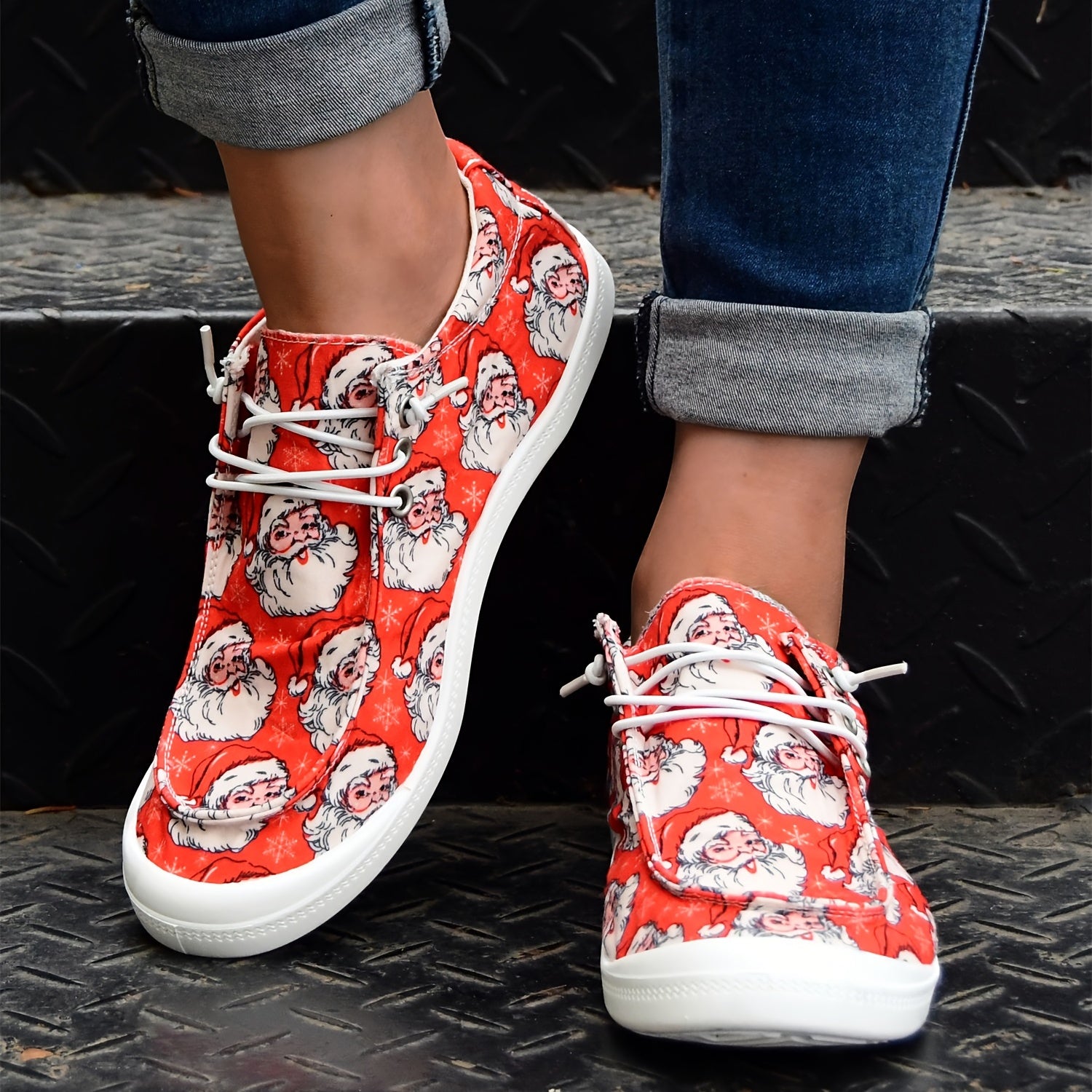 Christmas Print Sneaker Lace Up Canvas Shoes Women's Footwear