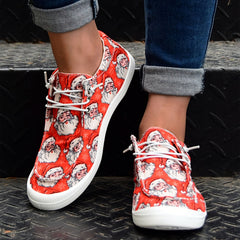 Christmas Print Sneaker Lace Up Canvas Shoes Women's Footwear