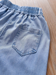 Girl's Embroidered Jeans, Elastic Waist Trousers