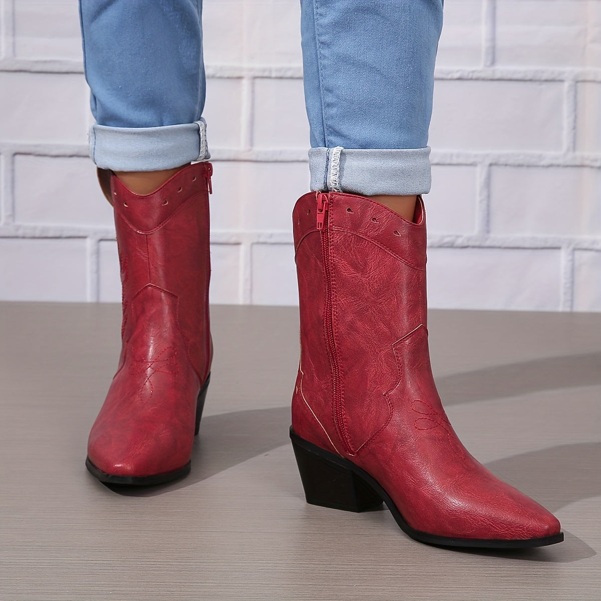 Women's Western Cowgirl Boots Pointed Toe Floral Embroidered Ankle Boots