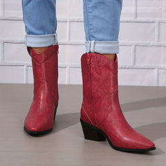 Women's Western Cowgirl Boots Pointed Toe Floral Embroidered Ankle Boots