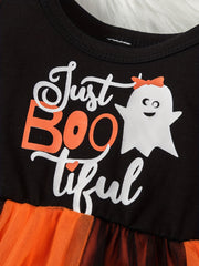 Toddler Girls Halloween Tulle Dress Baby Letter Cartoon Print
