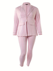 Women's Plus Size Zipper Front Blazer & Pants Two Piece Set