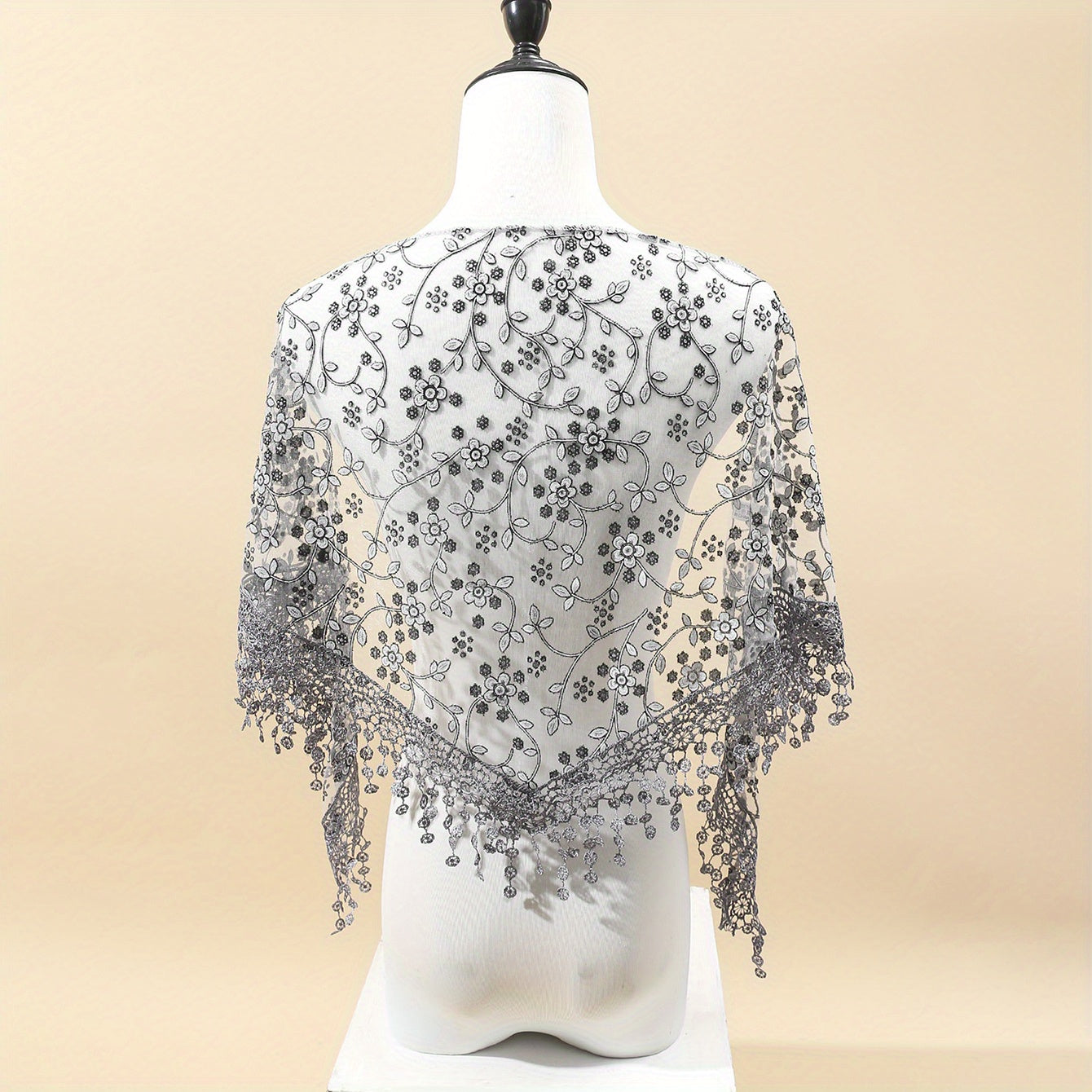 Floral Lace Shawl Tassel Triangle Scarf Solid Cape Bridal Shawl Dress Wrap