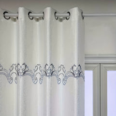 Grey Flower Embroidered Curtain for Home Decor