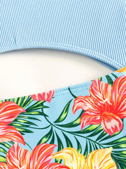 Girl's Tropical Plant Print Tankini Swimsuit & Cover Up