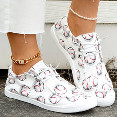 Baseball Print Women's Canvas Shoes Lightweight Sneakers