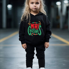 Girls 2pc Christmas Hooded Sweatshirt Pullover Solid Sweatpants Set