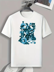 Cartoon Print Men's Graphic Tee Summer Casual Comfy Tshirt