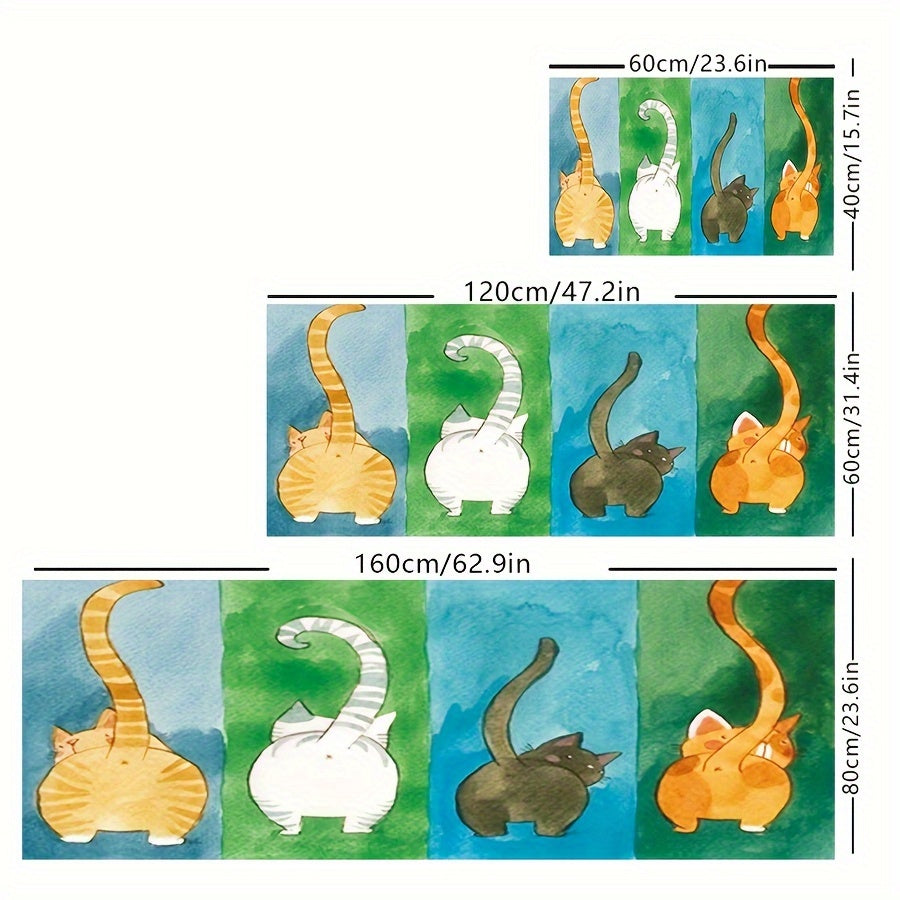 Cartoon Cats Print Rug Washable Bedside Mat Anti-skid Foot Pad Home Decor