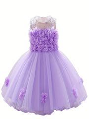 Gorgeous Sleeveless Flowers Embroidered Princess Dress for Little Girl's Party