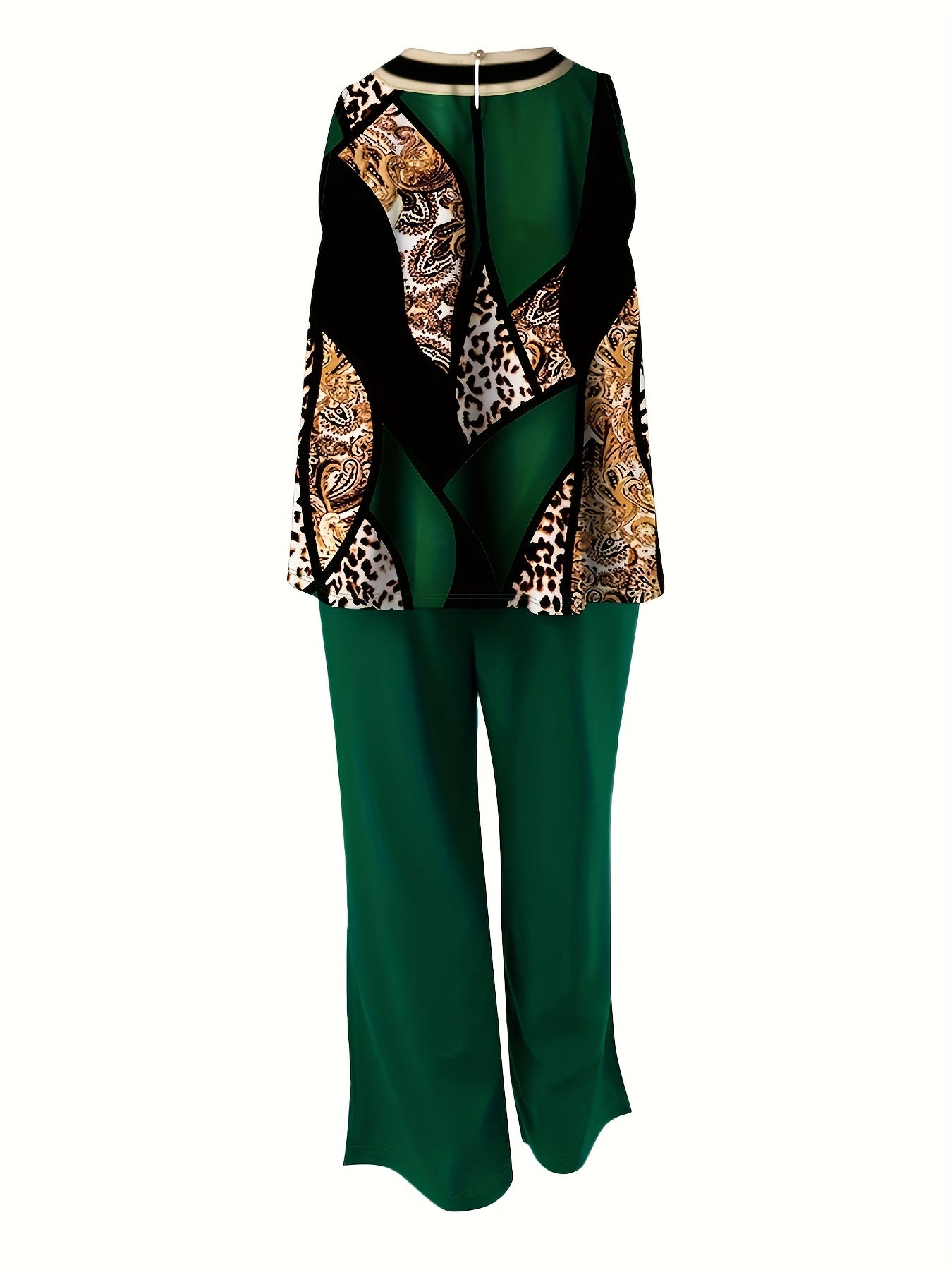 Women's Plus Colorblock Leopard & Paisley Print Tank Top & Wide Leg Pants Set