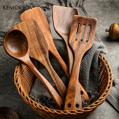 10pcs Non Stick Wooden Utensil Set Safe & Easy to Clean Modern Cookware