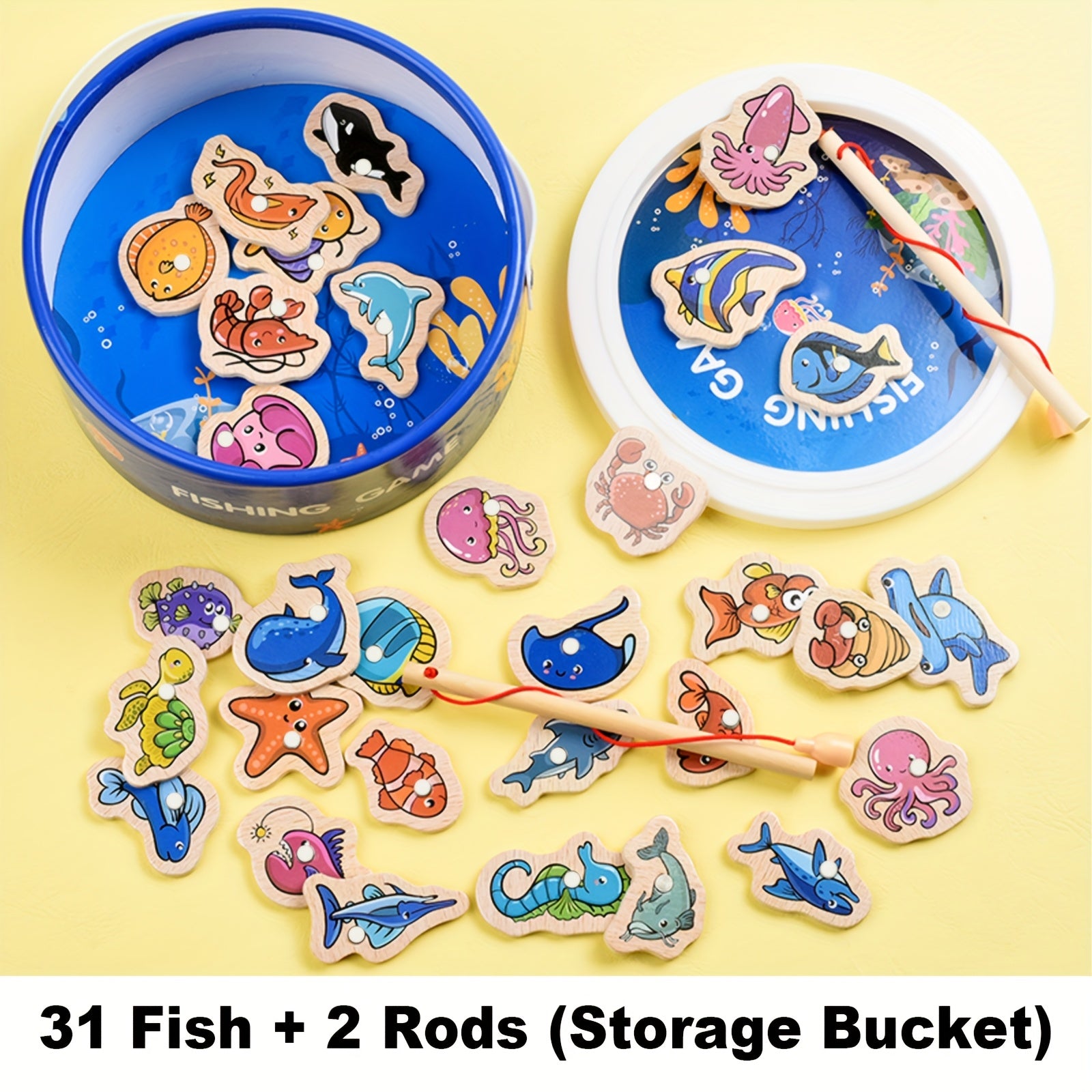 VPHWG Magnetic Wooden Fishing Game Educational Toy
