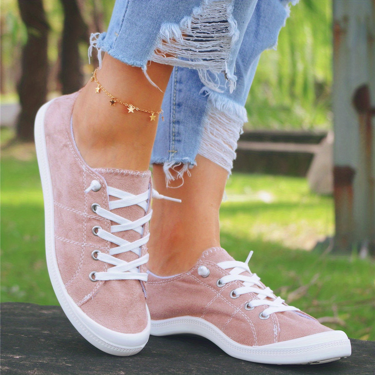 Non Slip Lace Up Walking Shoes Lightweight & Breathable Flat Shoes Women