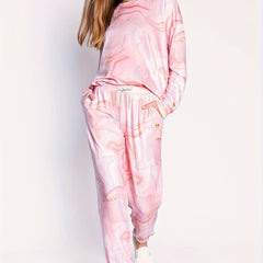 Ombre Marble Print Pajama Set Long Sleeve Top & Jogger Pants